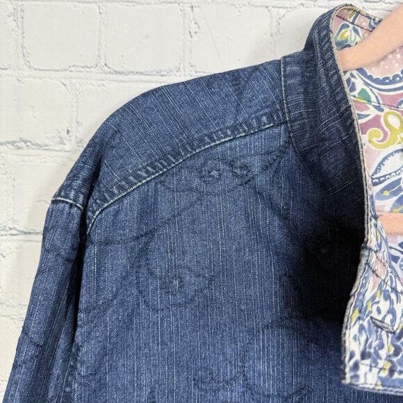 VTG Y2K 90's Chore Jacket Women Size 16 Blue Chambray Cotton Embroidered Floral - Picture 4 of 14